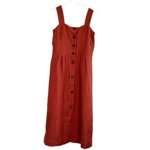 Toast Linen Twill Sun Dress Raw Sienna Women 10 Sleeveless Button Down New